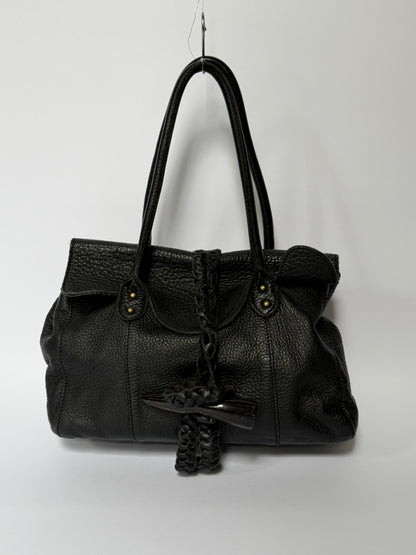 Slouchy Leather Shoulder Bag with Horn Toggle & Braided Detail