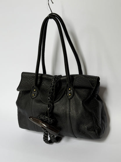 Slouchy Leather Shoulder Bag with Horn Toggle & Braided Detail