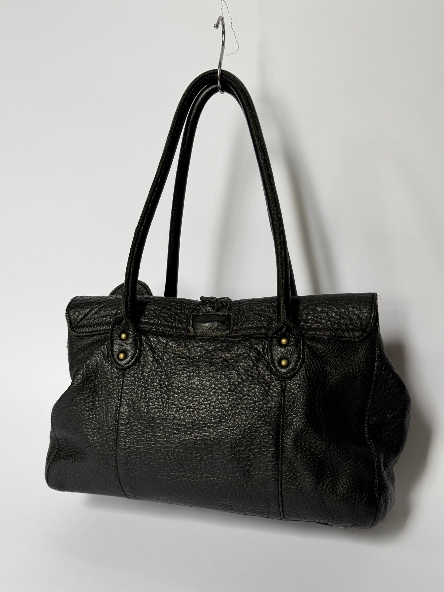 Slouchy Leather Shoulder Bag with Horn Toggle & Braided Detail