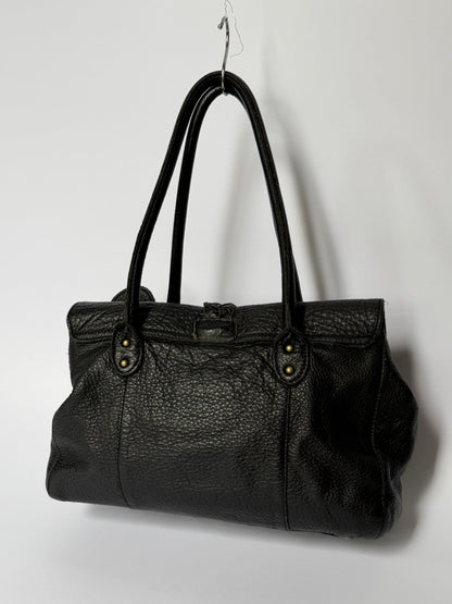 Slouchy Leather Shoulder Bag with Horn Toggle & Braided Detail