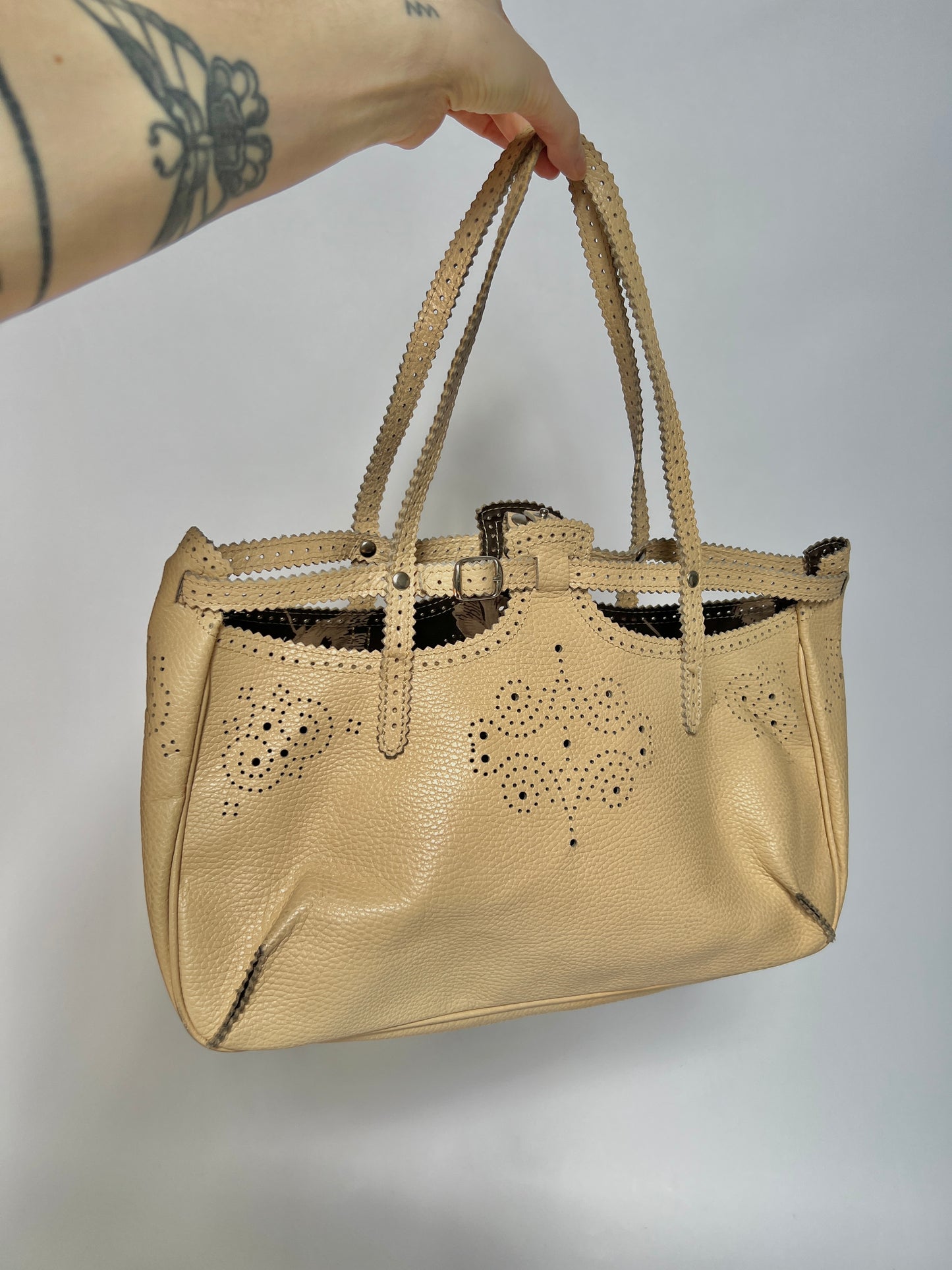 French Leather Laser Cut Tote
