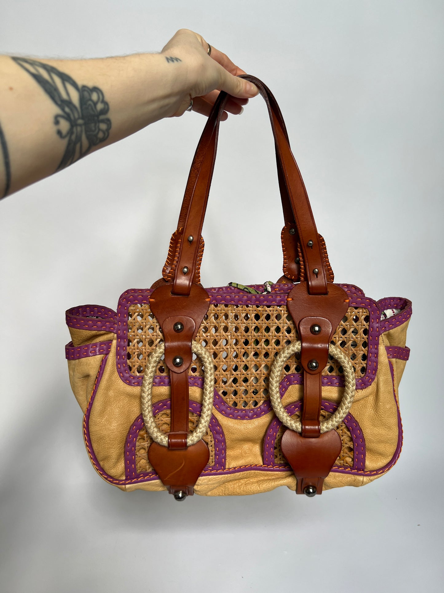 Y2K Wicker/ Leather Bag