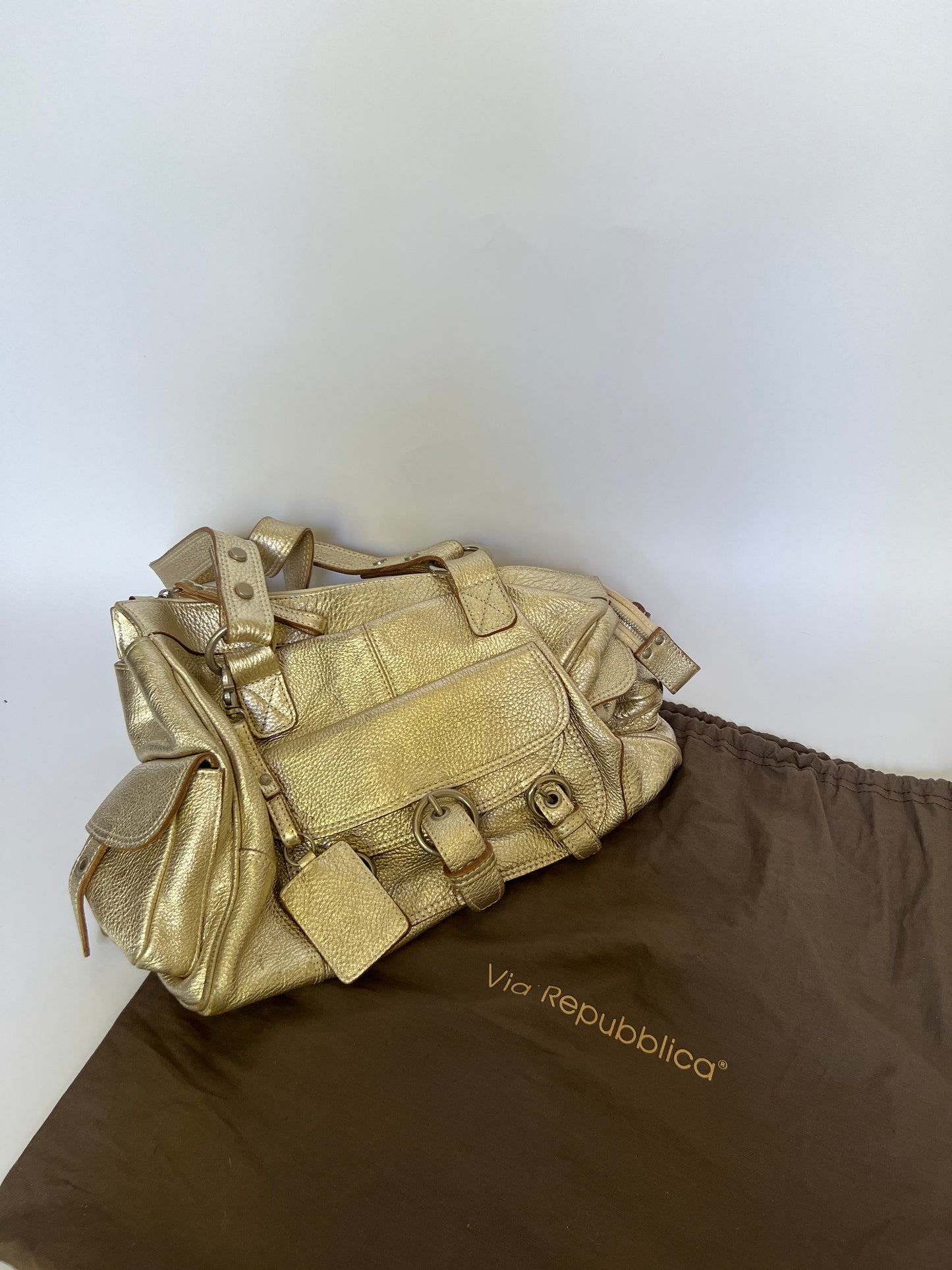 Y2K Metallic Leather Shoulder Bag