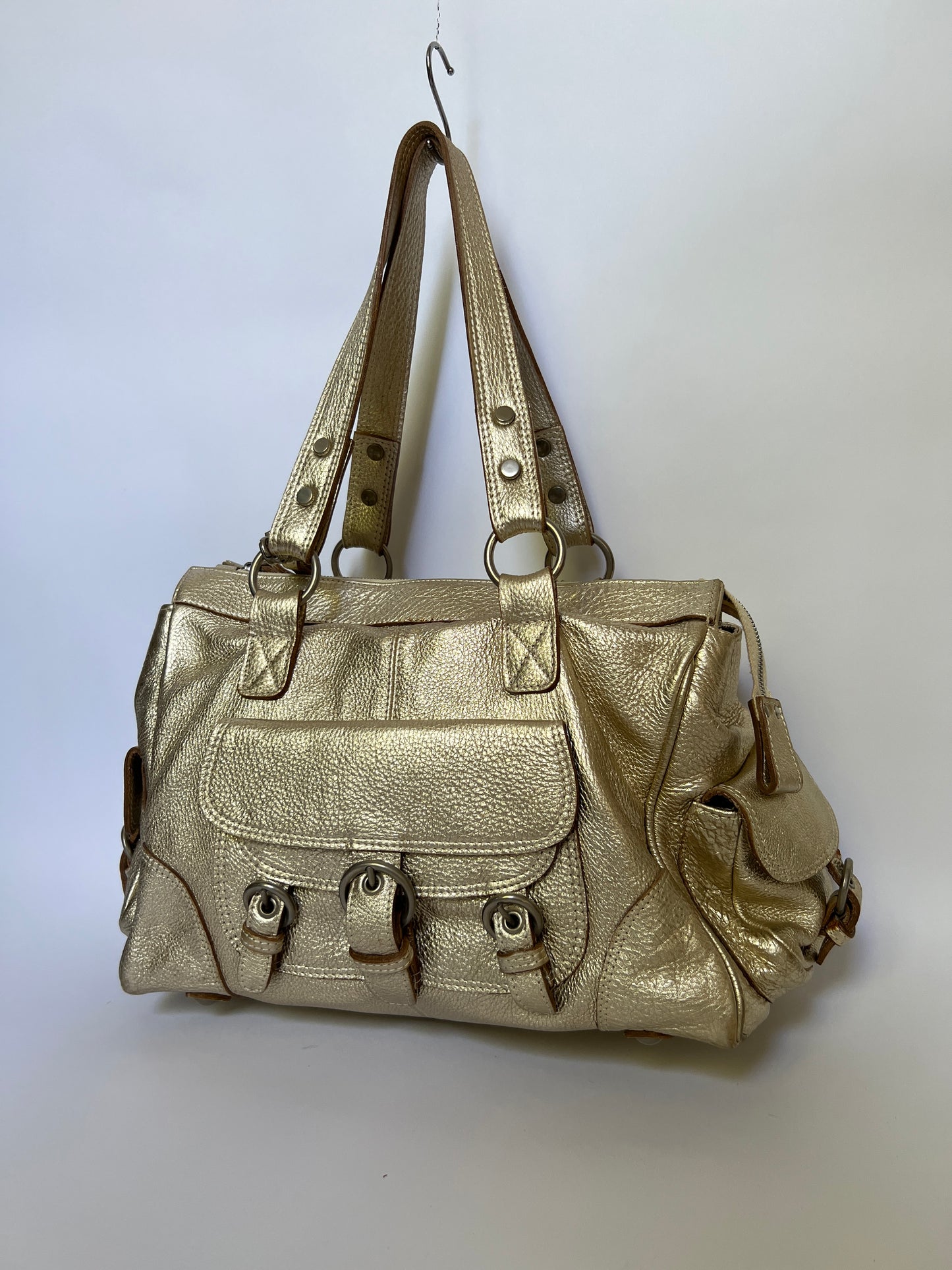 Y2K Metallic Leather Shoulder Bag