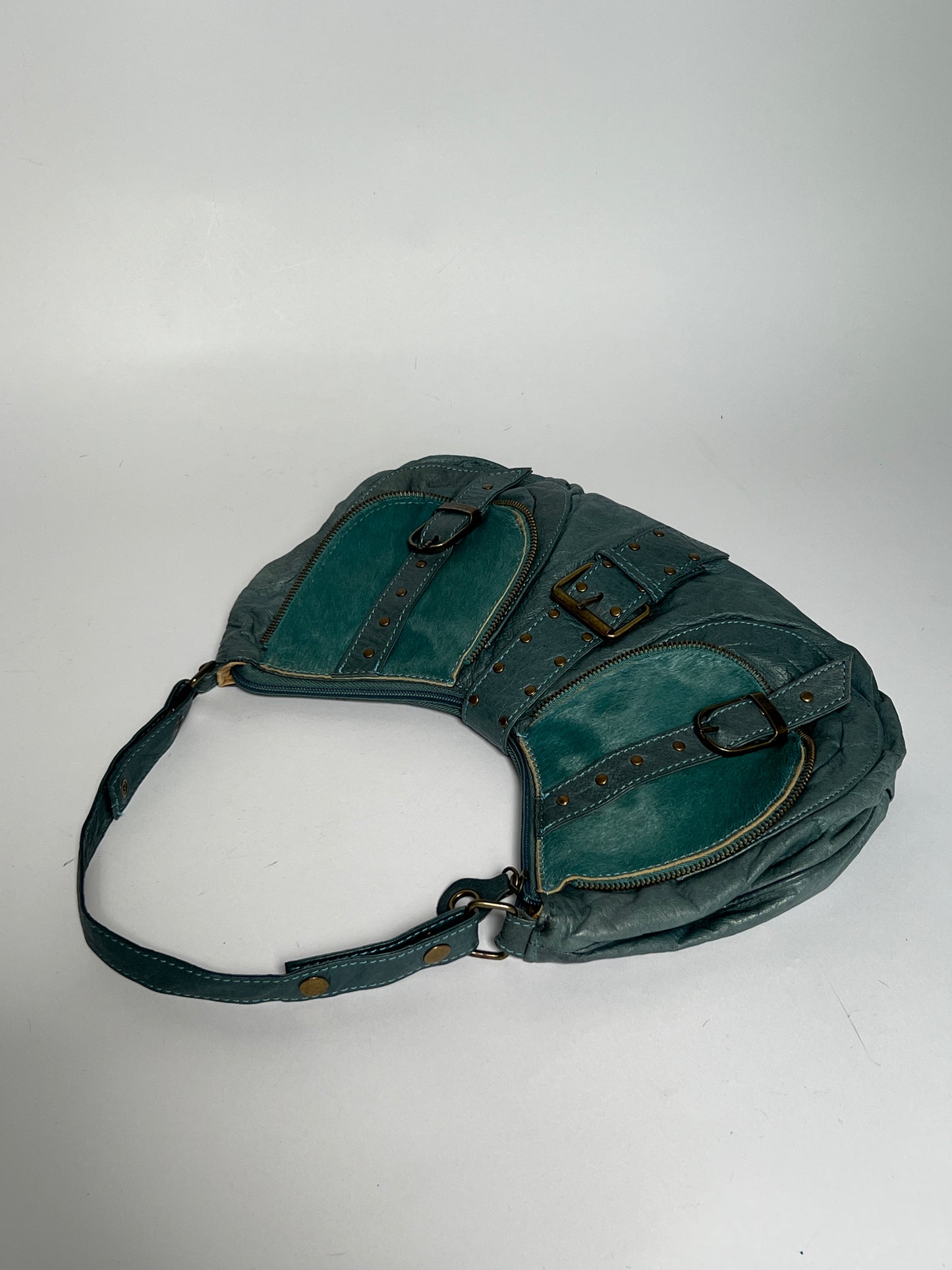 Teal Y2K Pony Hair Hobo Bag