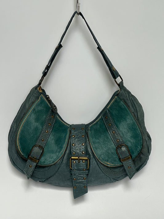 Teal Y2K Pony Hair Hobo Bag