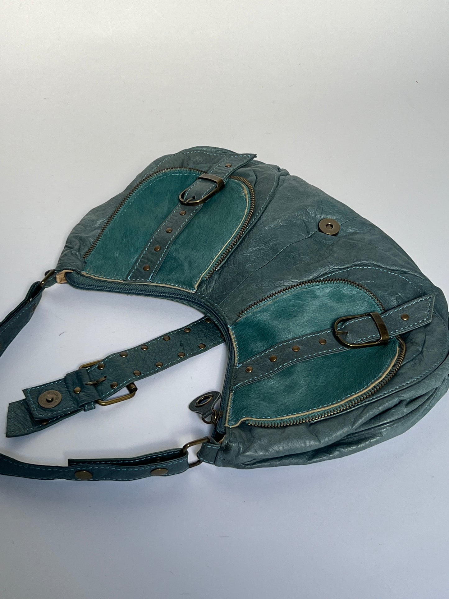 Teal Y2K Pony Hair Hobo Bag