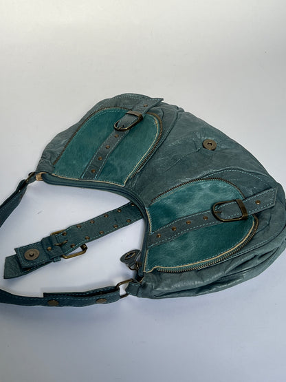 Teal Y2K Pony Hair Hobo Bag