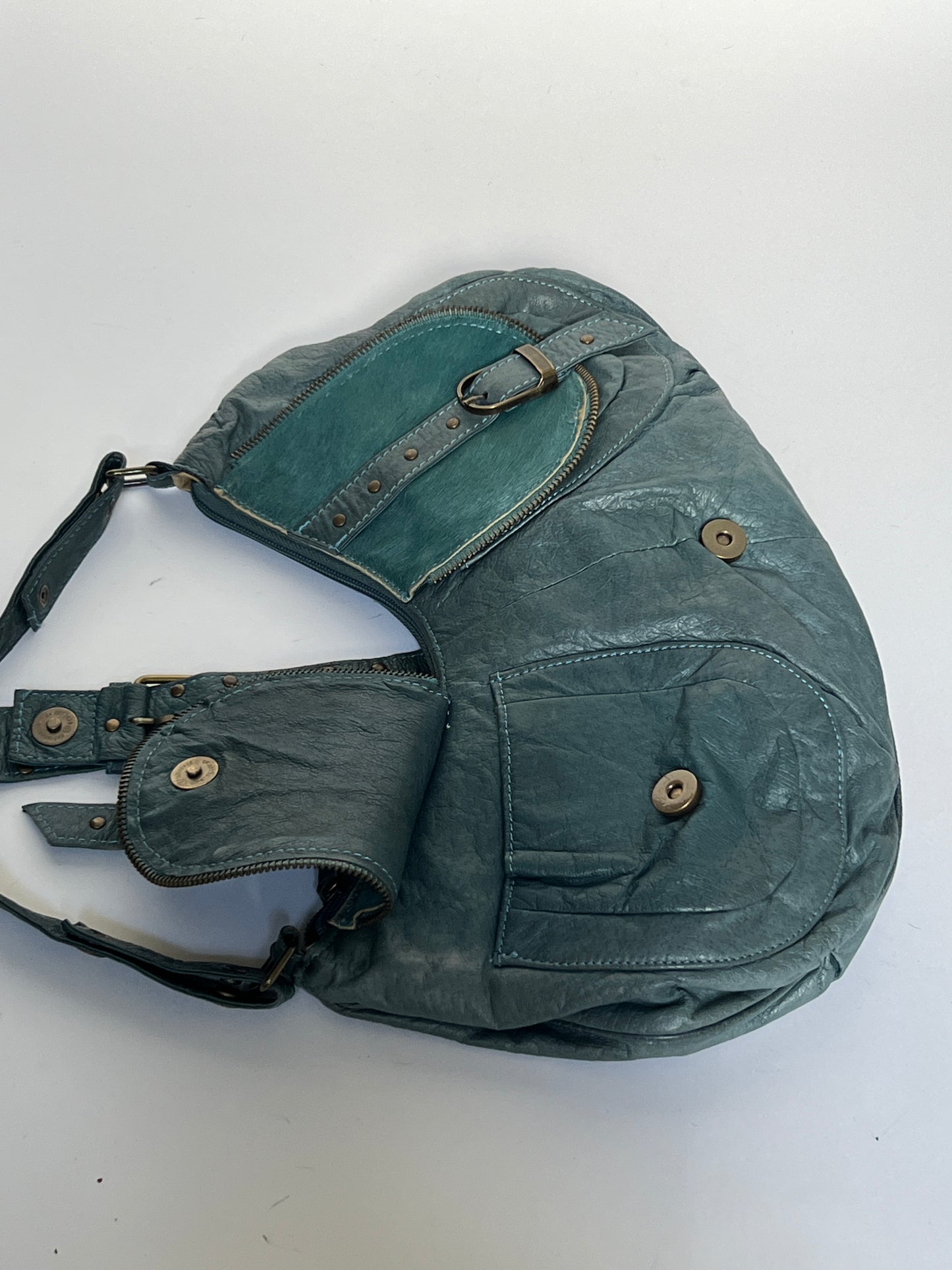 Teal Y2K Pony Hair Hobo Bag