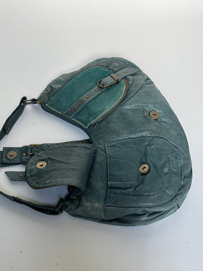 Teal Y2K Pony Hair Hobo Bag