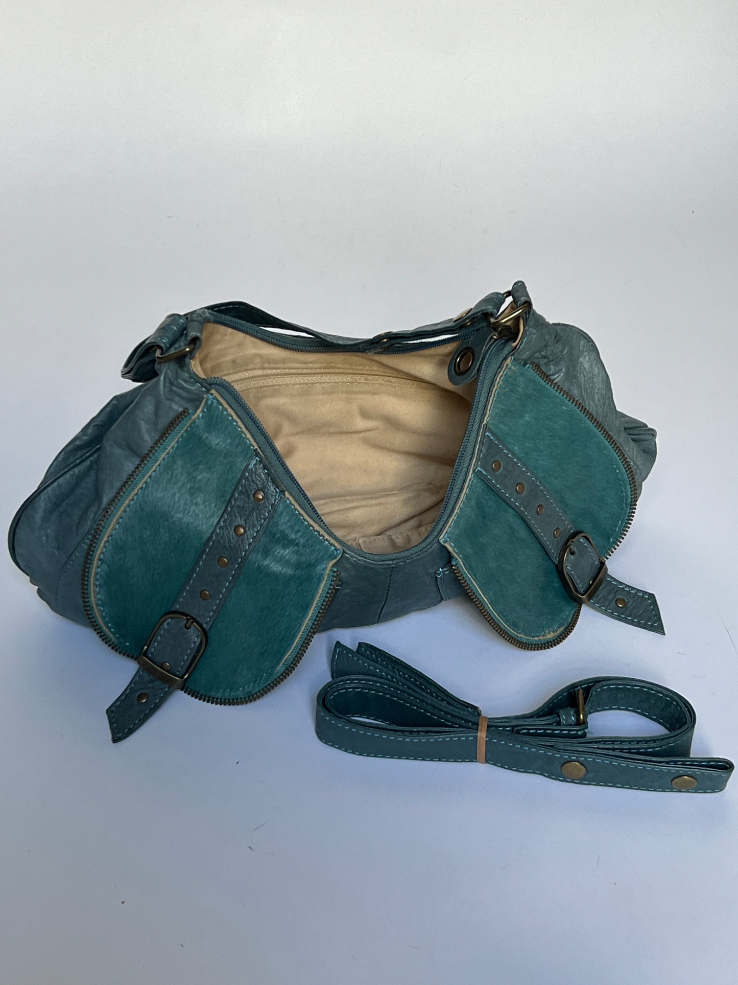 Teal Y2K Pony Hair Hobo Bag