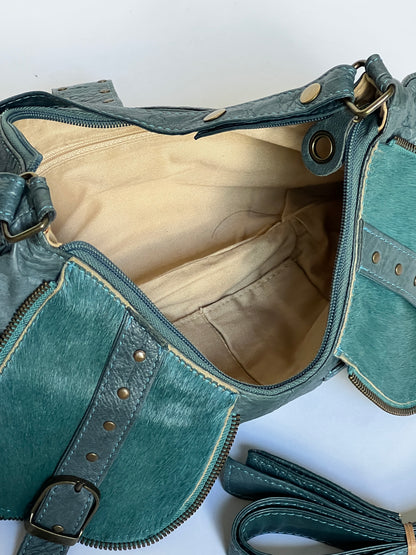 Teal Y2K Pony Hair Hobo Bag