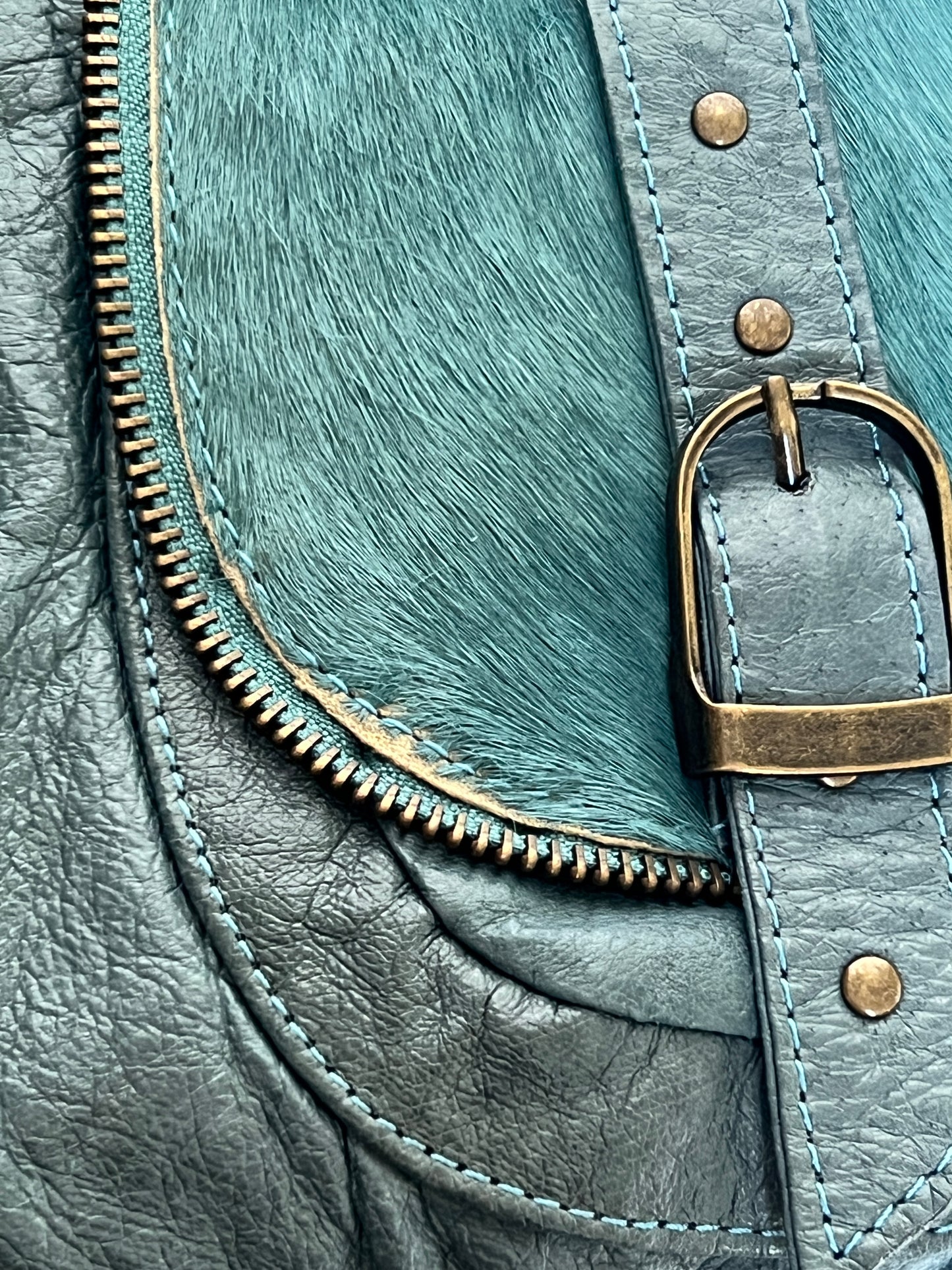 Teal Y2K Pony Hair Hobo Bag