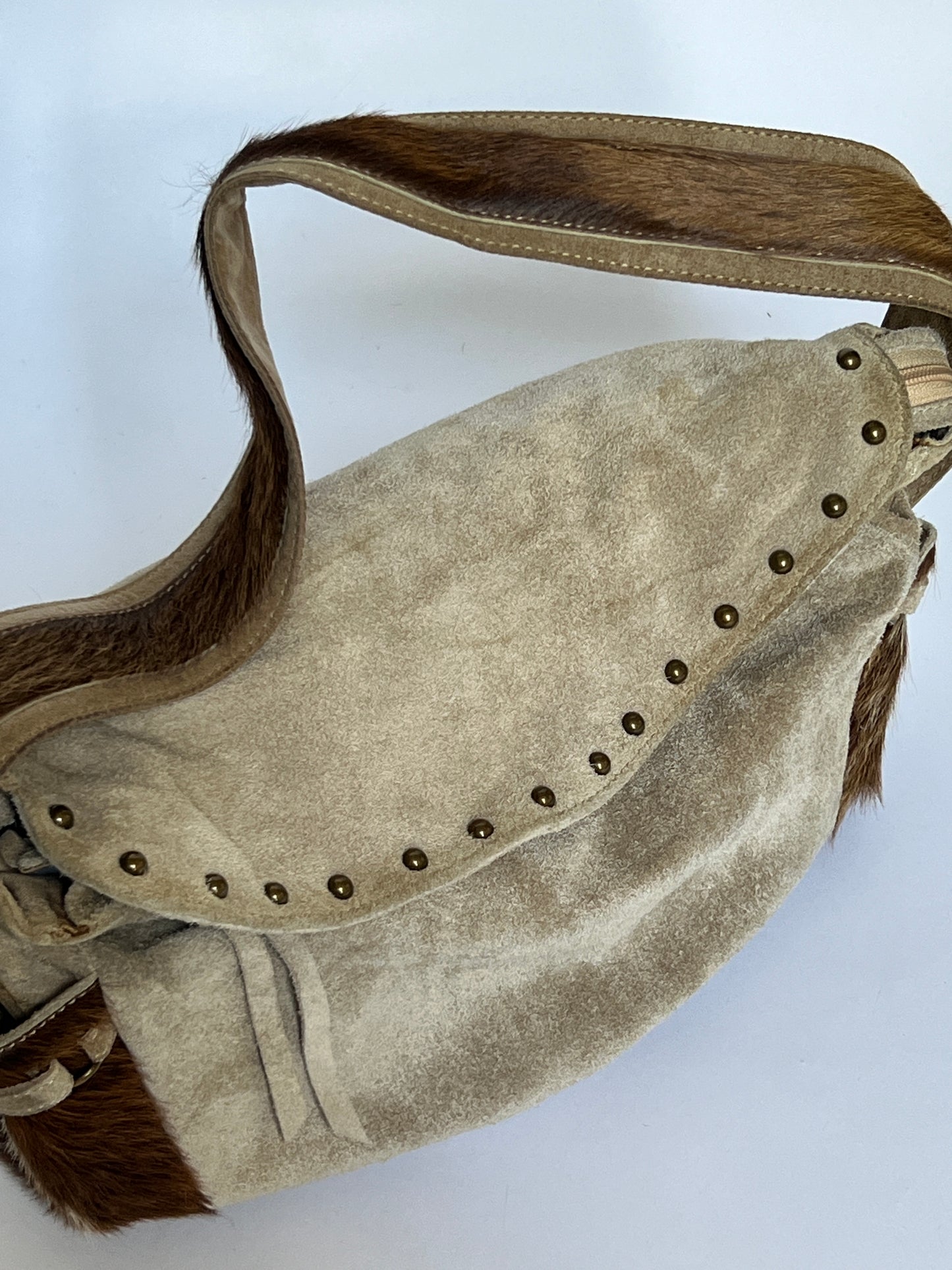 Taupe Suede Cowhide Studded Bag