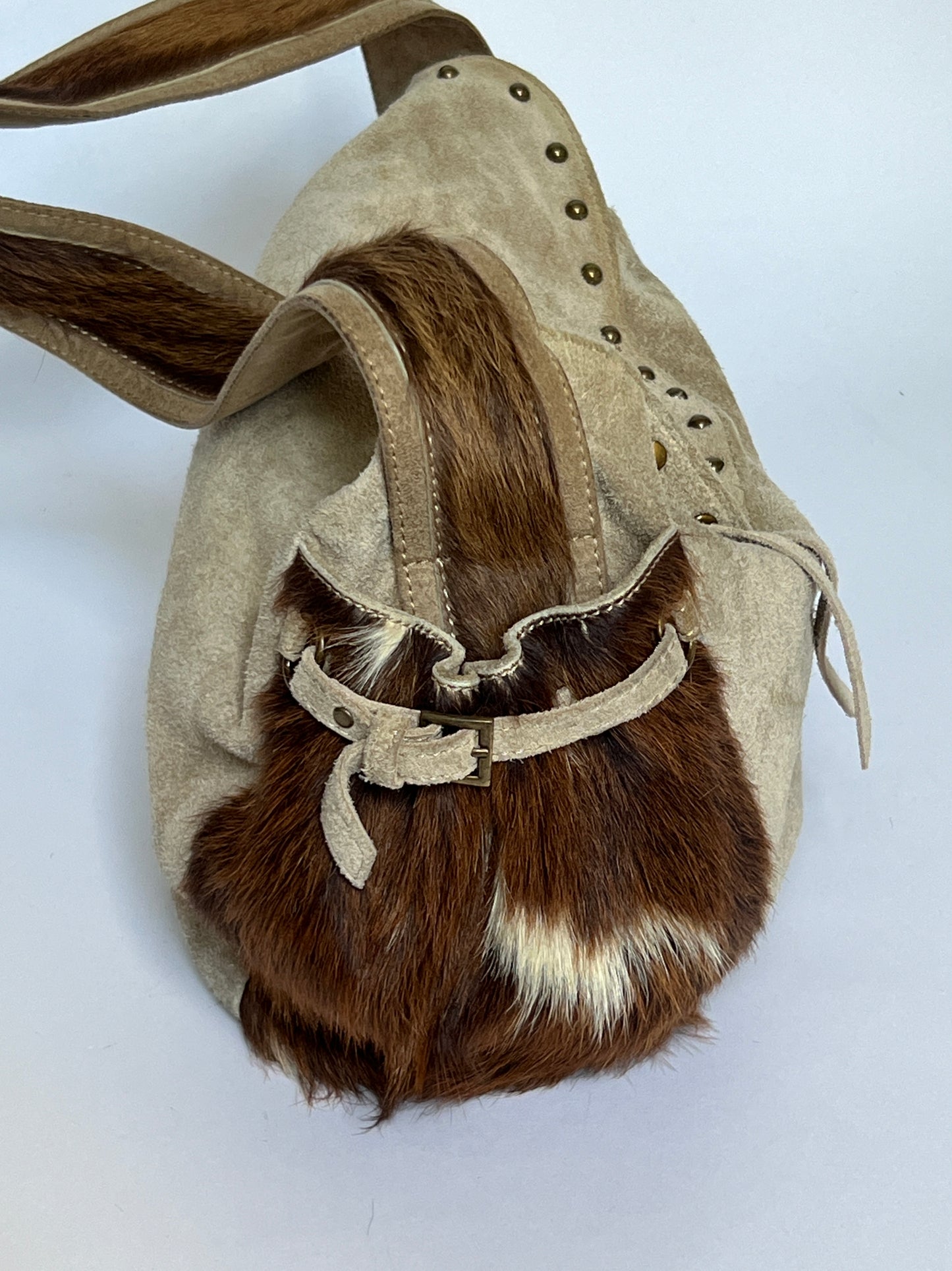 Taupe Suede Cowhide Studded Bag