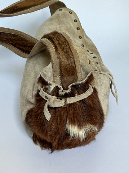 Taupe Suede Cowhide Studded Bag