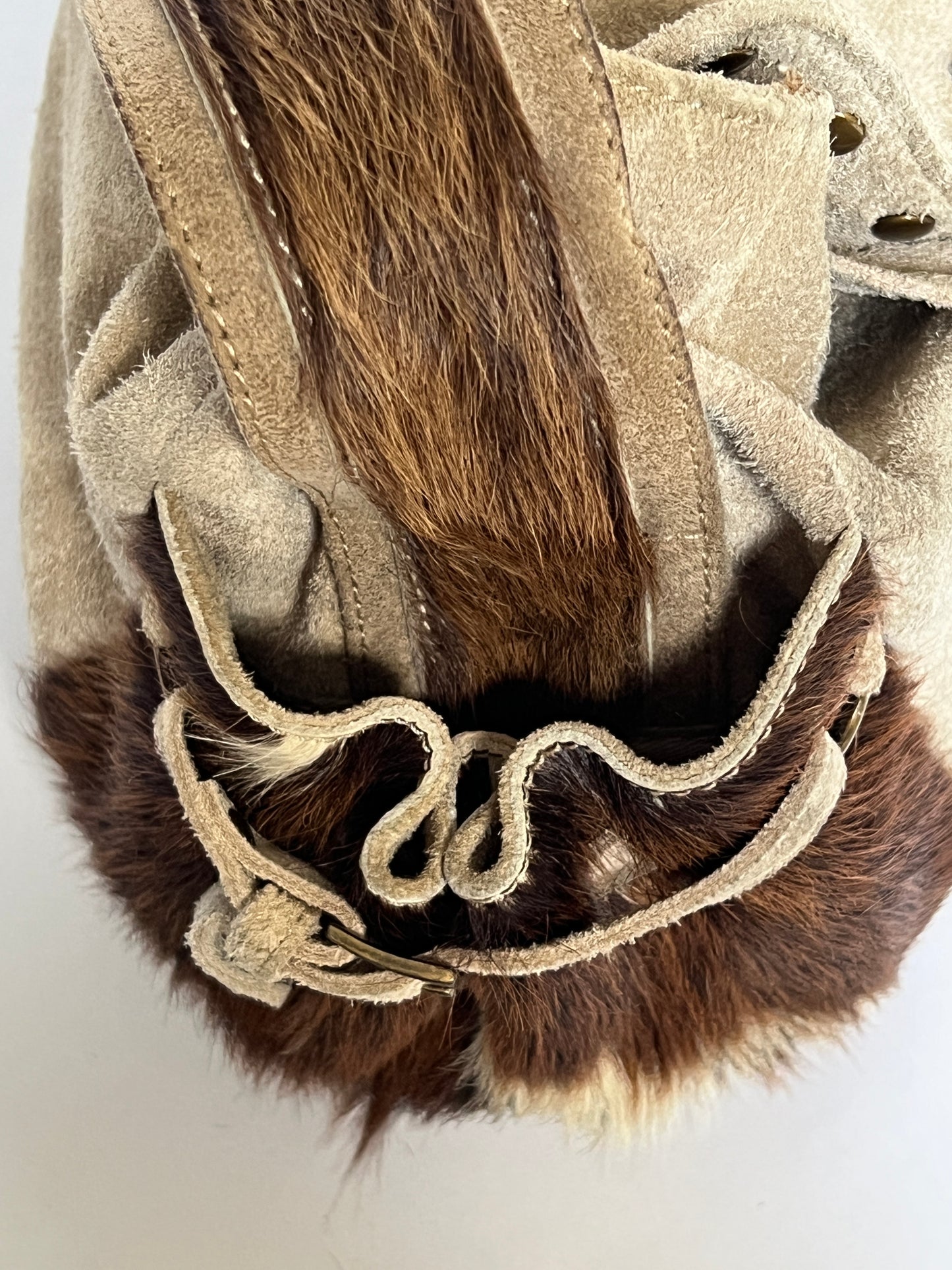 Taupe Suede Cowhide Studded Bag