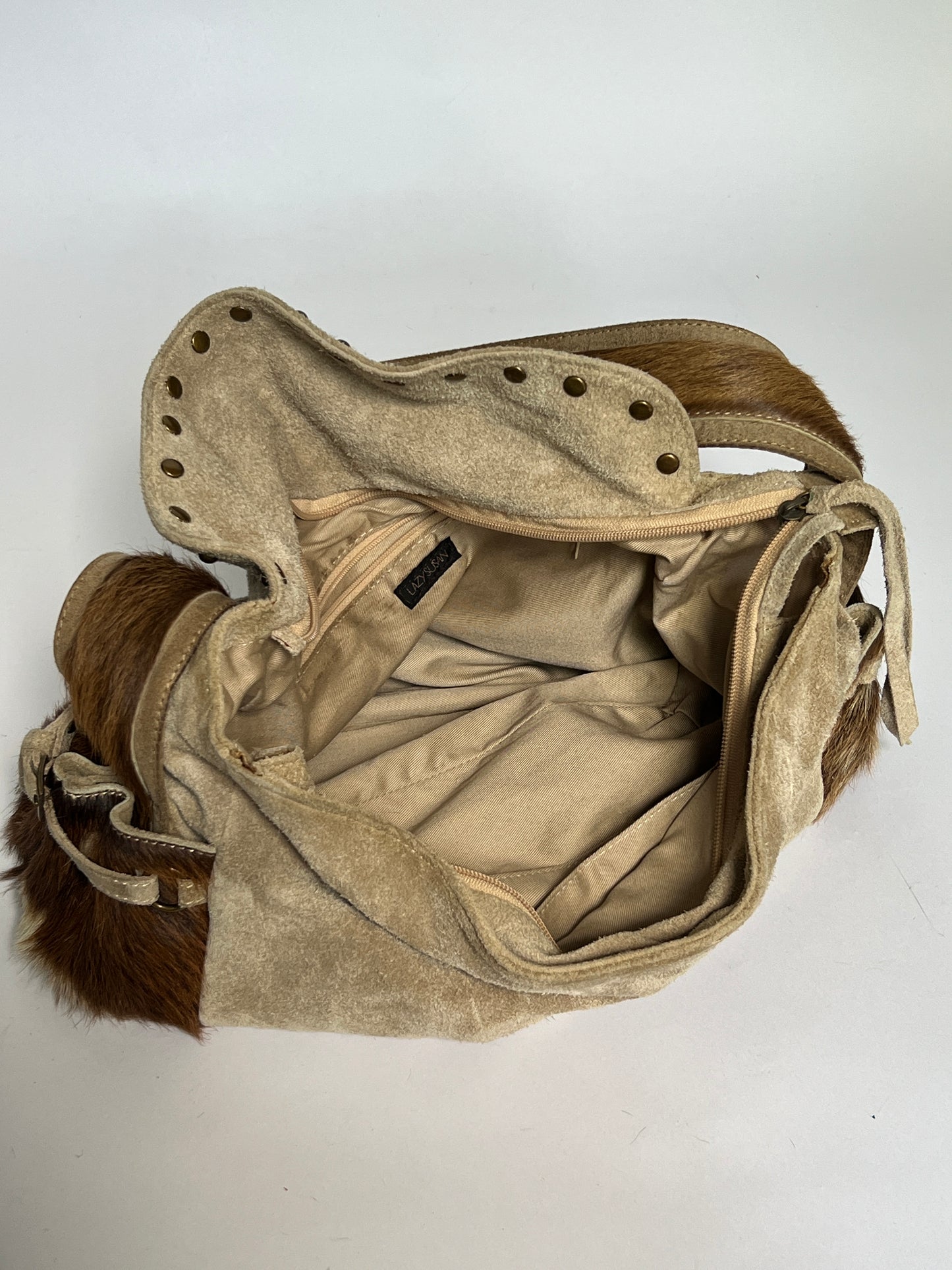Taupe Suede Cowhide Studded Bag