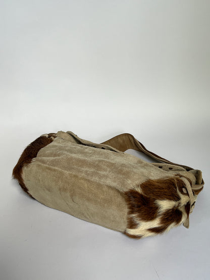 Taupe Suede Cowhide Studded Bag