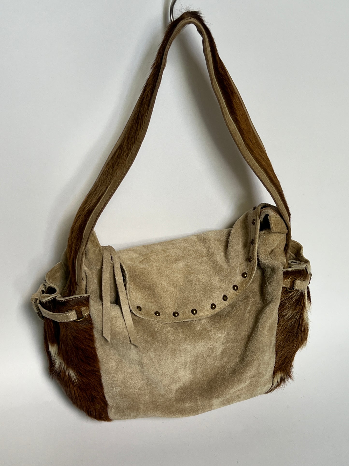 Taupe Suede Cowhide Studded Bag