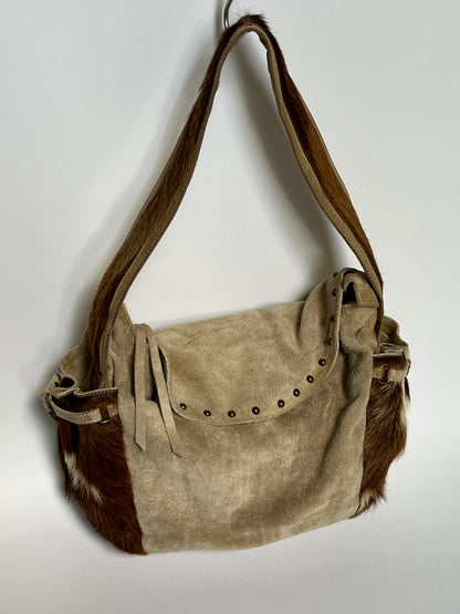Taupe Suede Cowhide Studded Bag