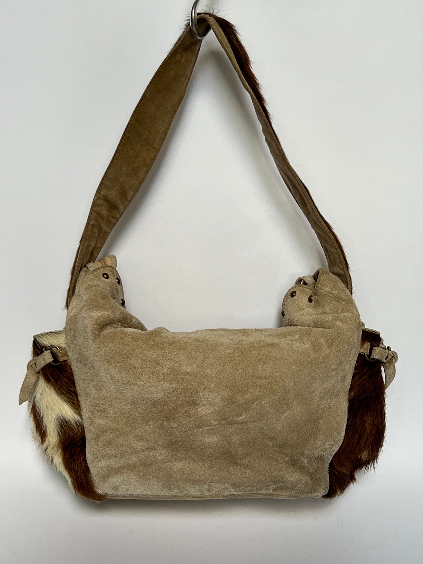 Taupe Suede Cowhide Studded Bag