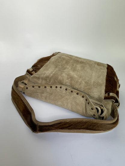Taupe Suede Cowhide Studded Bag