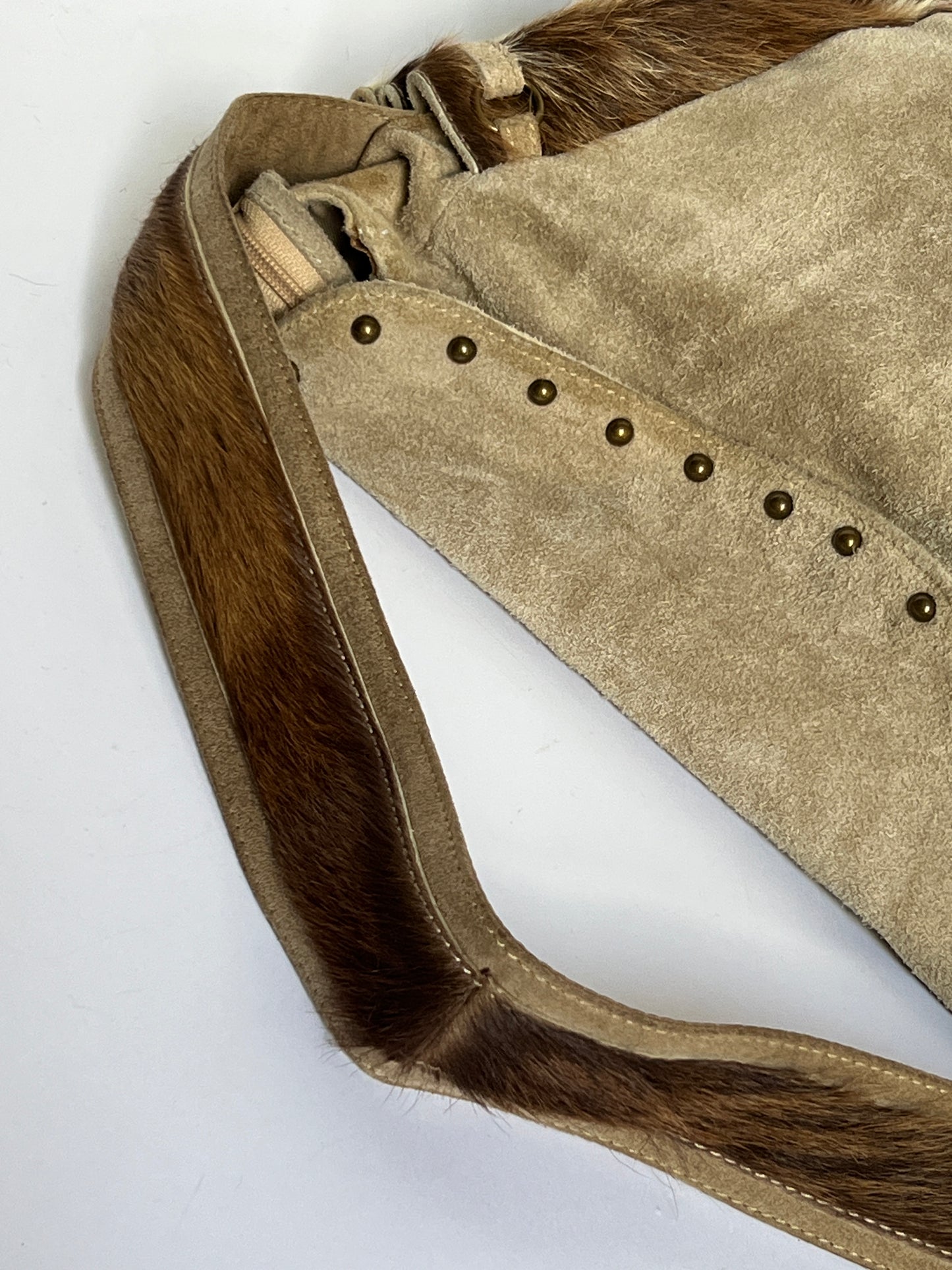 Taupe Suede Cowhide Studded Bag