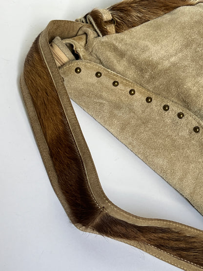 Taupe Suede Cowhide Studded Bag