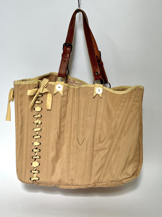 Corseted Fabric Tote with Boning and Leather Straps