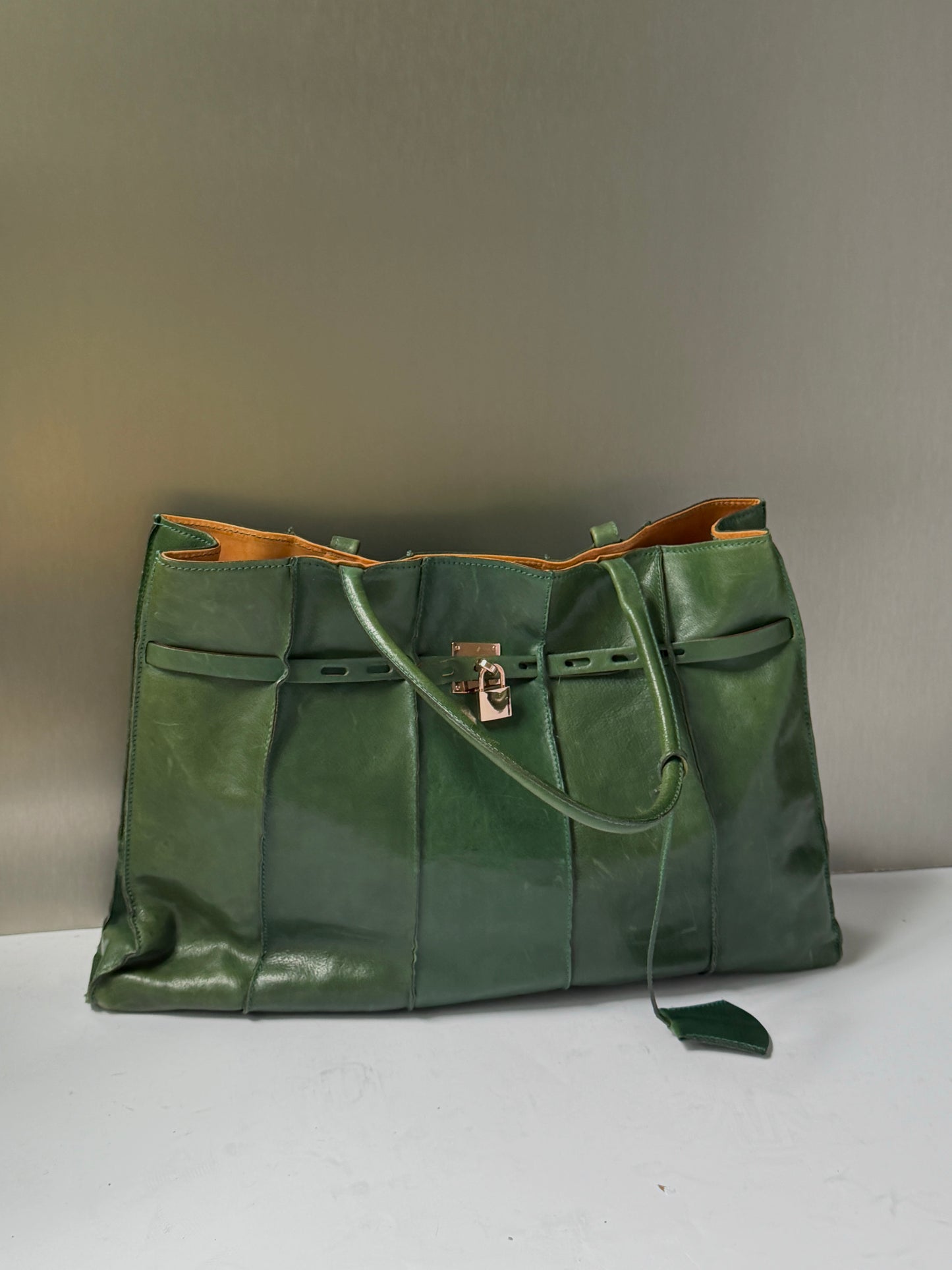 Forest Green Leather Padlock Tote