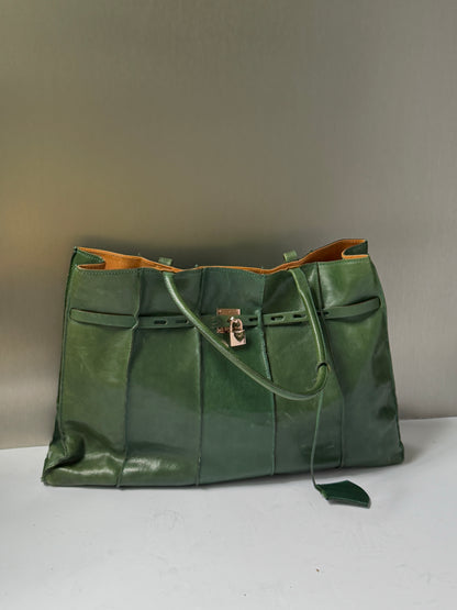 Forest Green Leather Padlock Tote