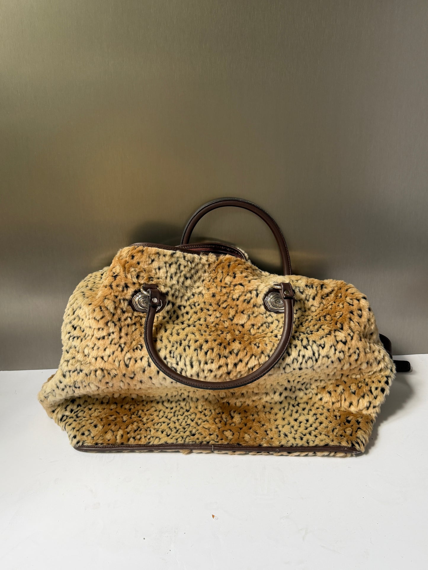 Leopard Print Faux Fur Boston Duffle Bag