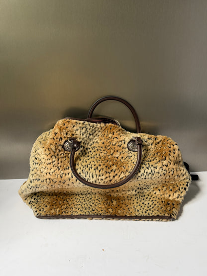 Leopard Print Faux Fur Boston Duffle Bag