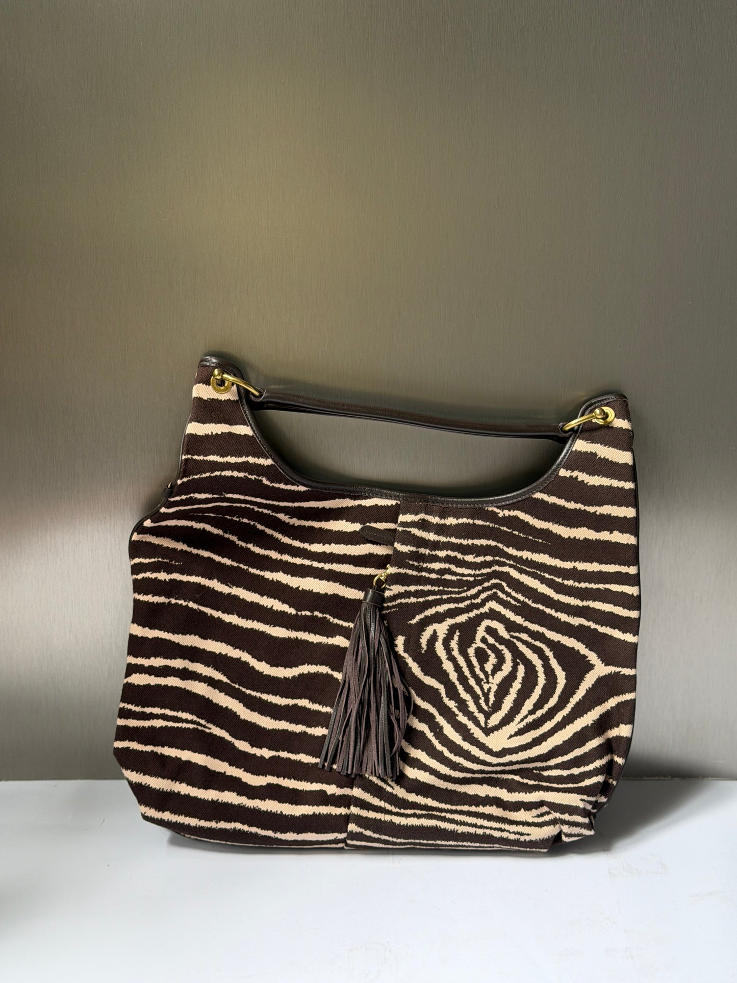 Zebra Print Canvas Shoulder Bag