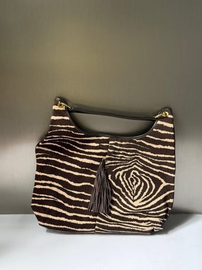 Zebra Print Canvas Shoulder Bag