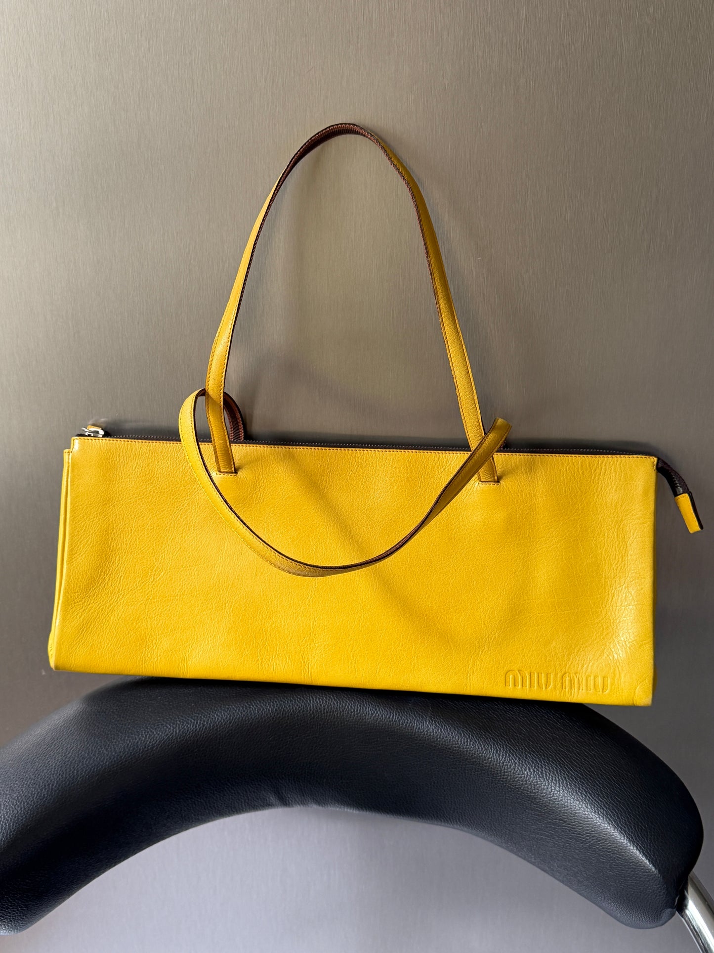 Miu Miu Vintage Yellow East-West Leather Tote