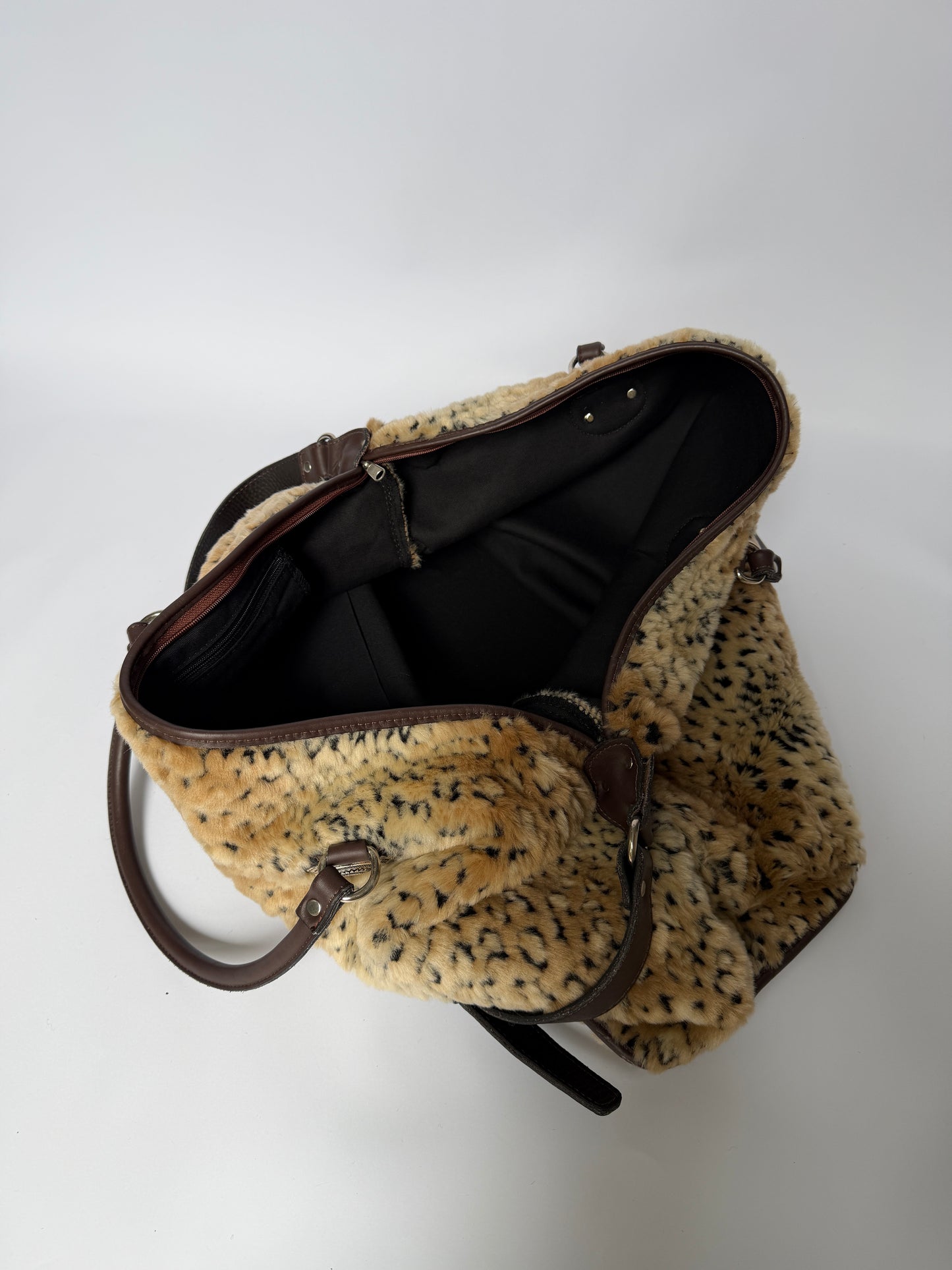 Leopard Print Faux Fur Boston Duffle Bag