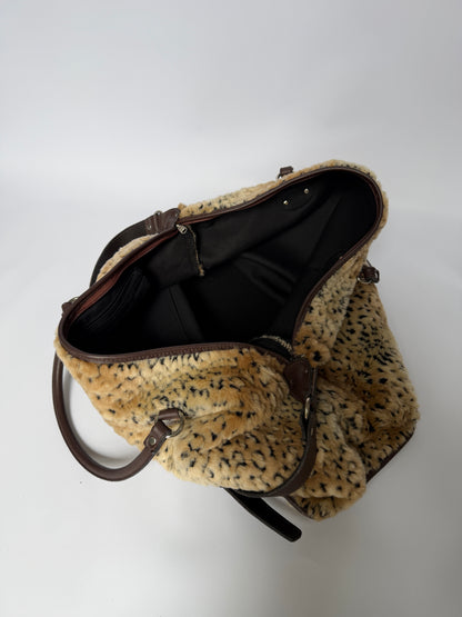 Leopard Print Faux Fur Boston Duffle Bag