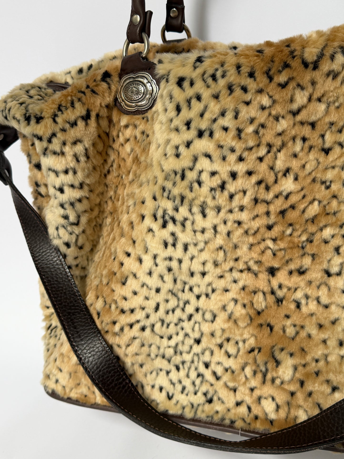 Leopard Print Faux Fur Boston Duffle Bag