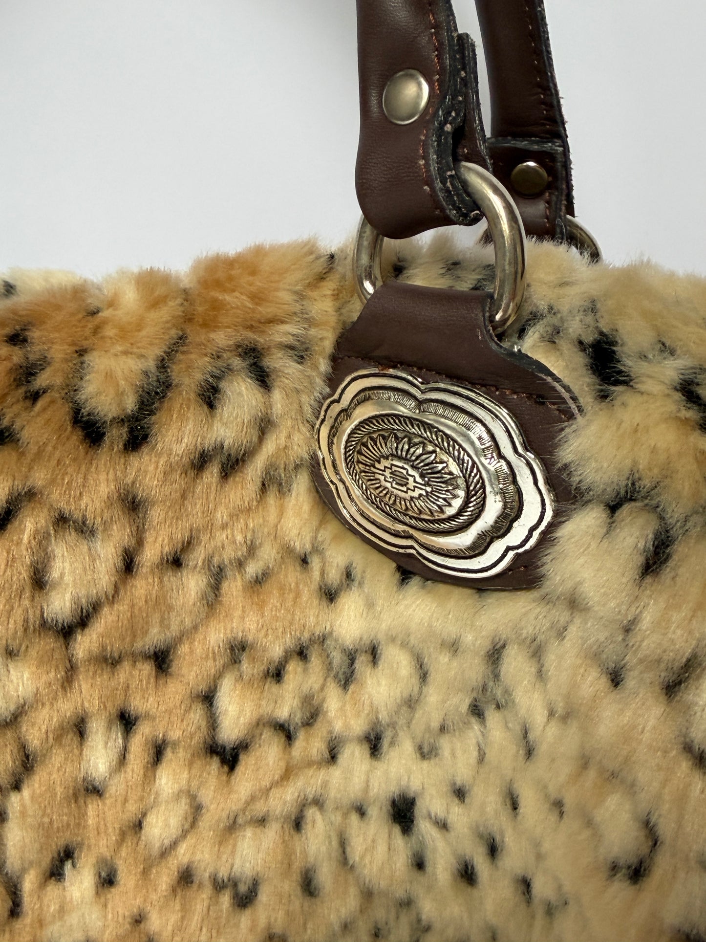 Leopard Print Faux Fur Boston Duffle Bag