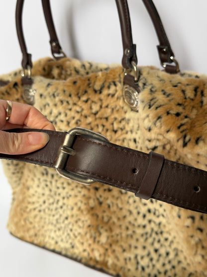 Leopard Print Faux Fur Boston Duffle Bag