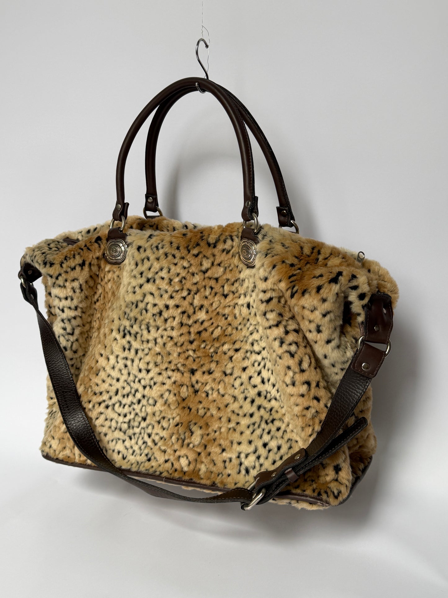 Leopard Print Faux Fur Boston Duffle Bag