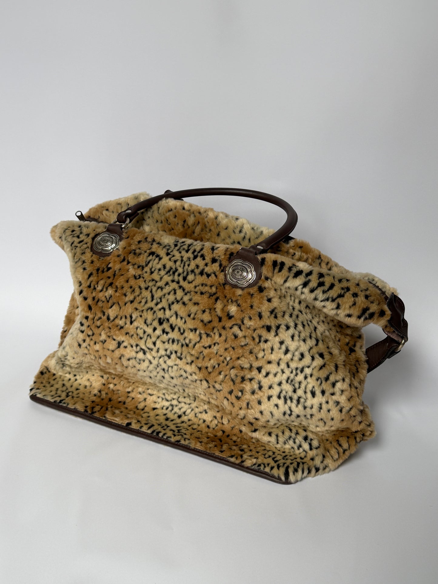 Leopard Print Faux Fur Boston Duffle Bag