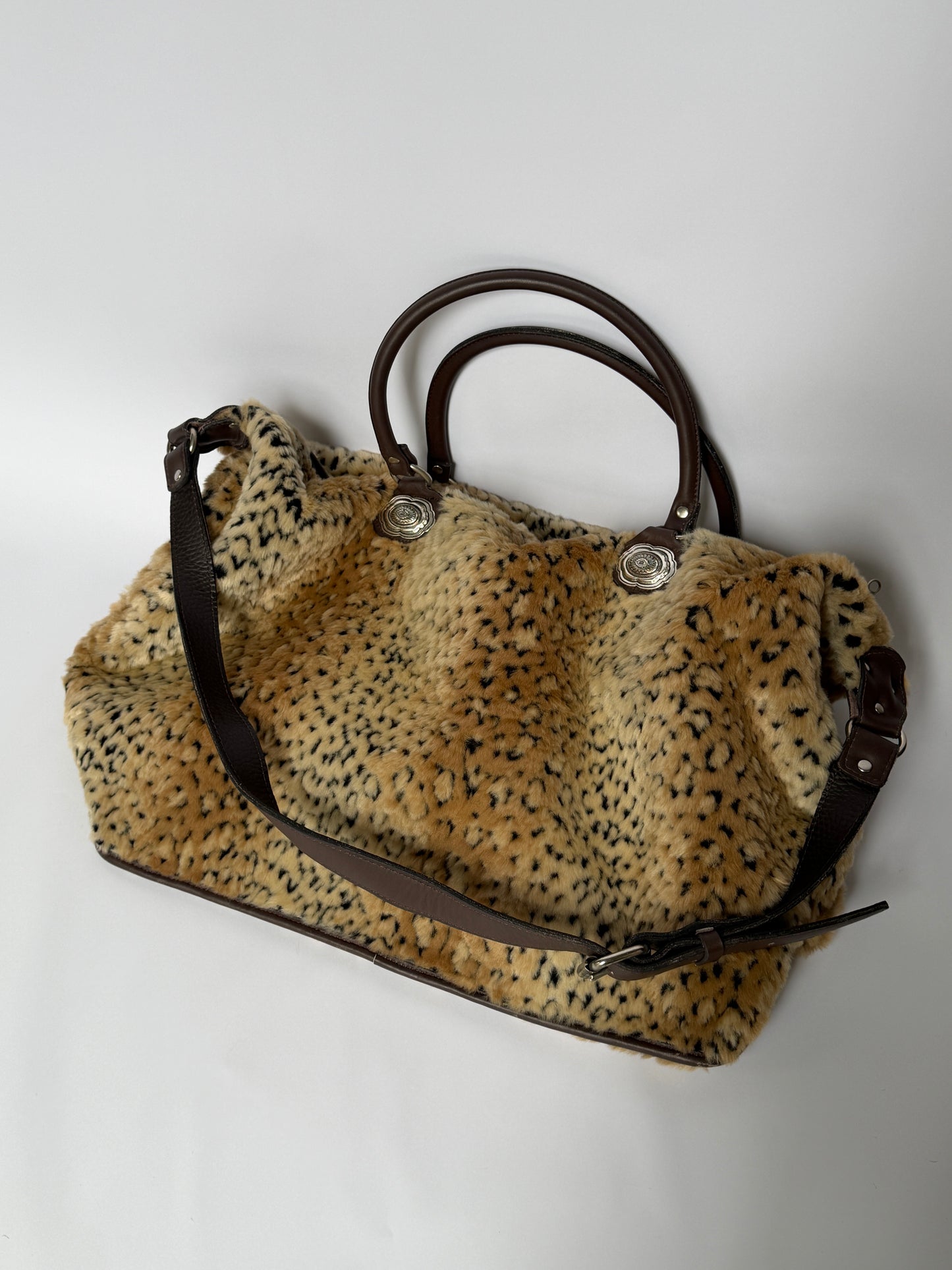 Leopard Print Faux Fur Boston Duffle Bag