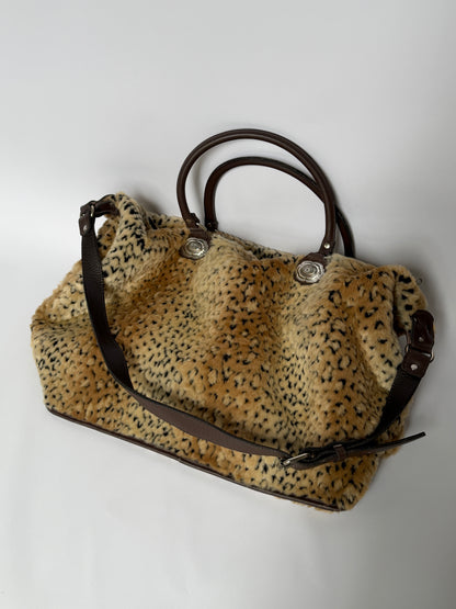 Leopard Print Faux Fur Boston Duffle Bag