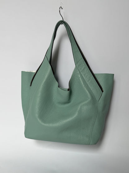 Soft Mint Green Italian Leather Tote