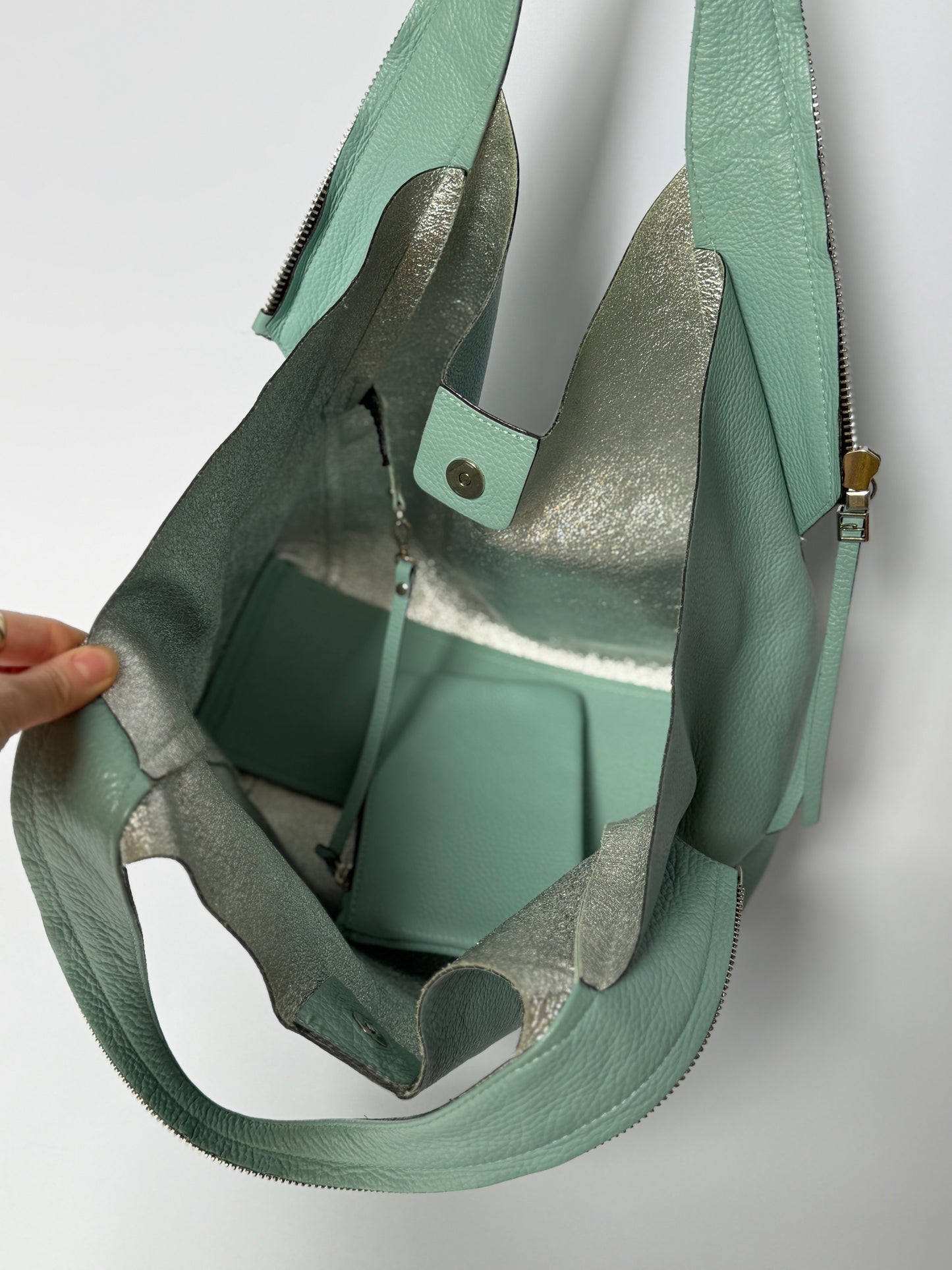 Soft Mint Green Italian Leather Tote