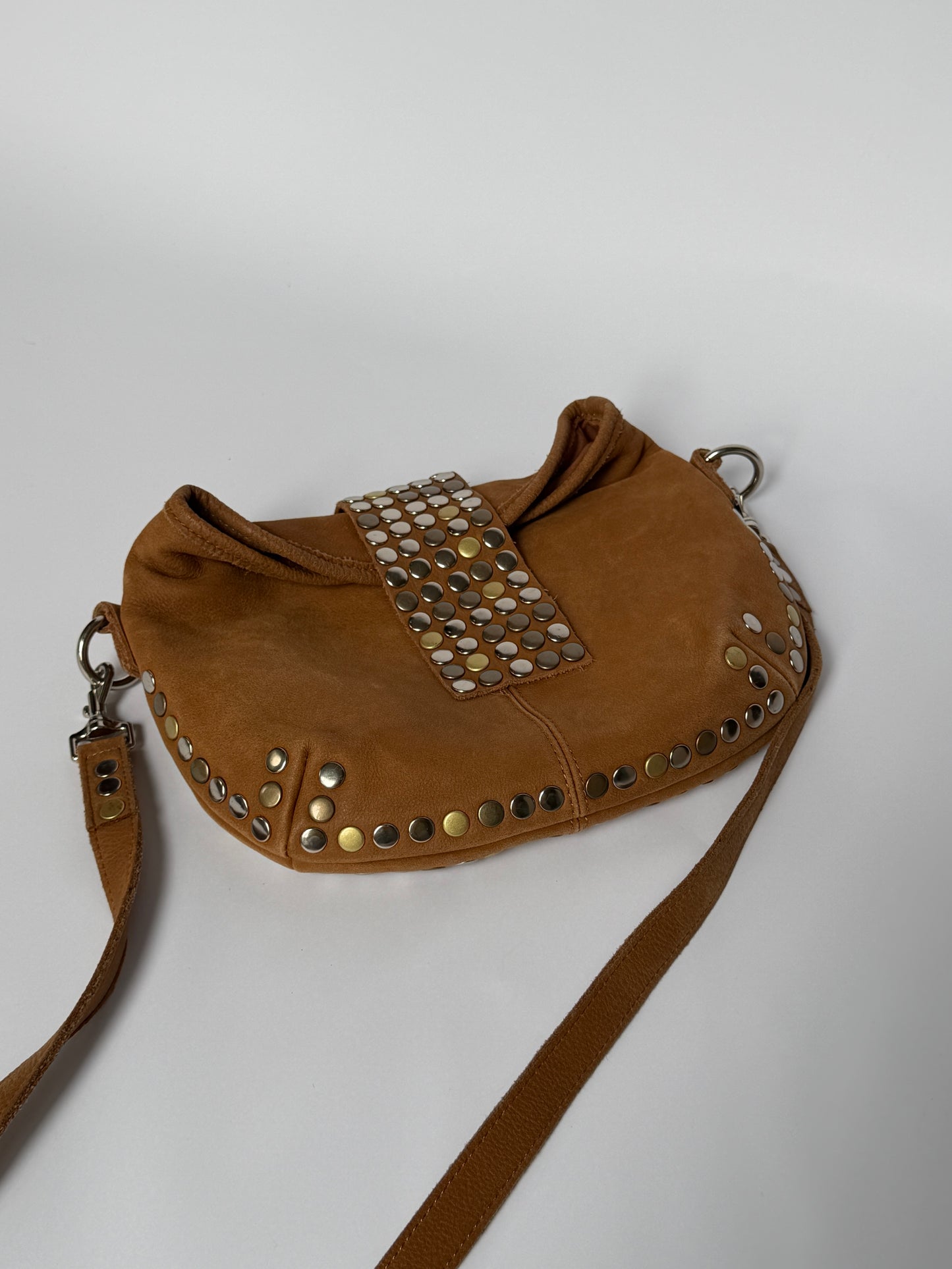 Mixed Metal Studded Shoulder Bag