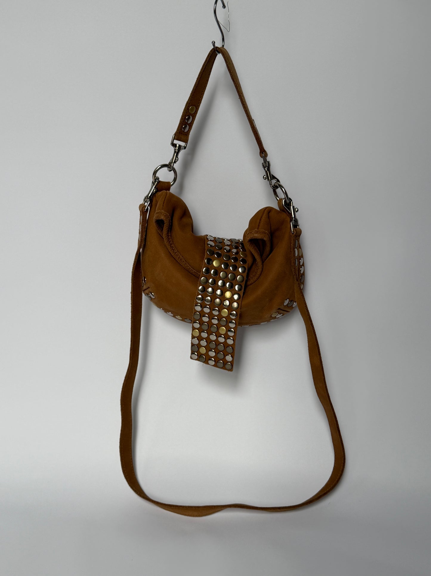 Mixed Metal Studded Shoulder Bag